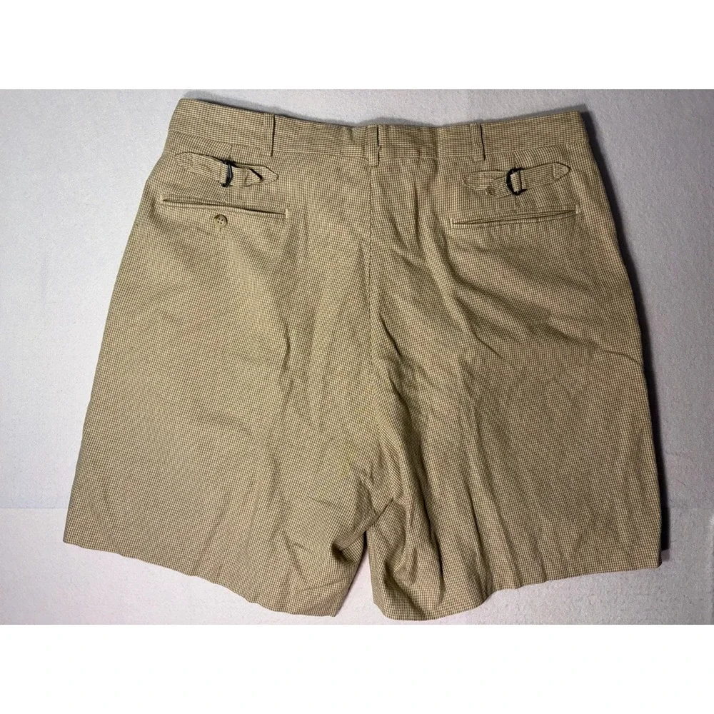 Polo Ralph Lauren Mens Houndstooth Pleated Shorts Tan Side Cinch Made in USA